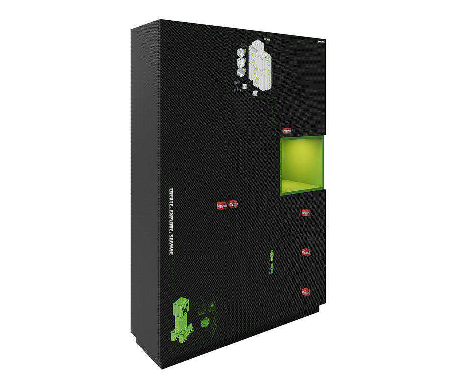 Schwarzer roba Minecraft Schrank mit Minecraft Grafiken.