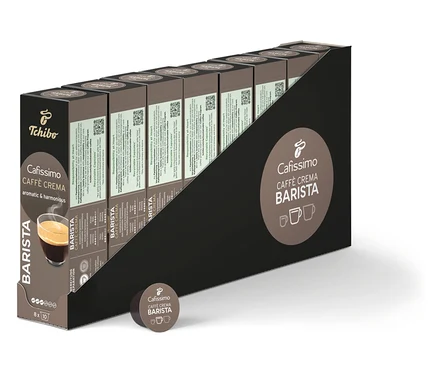 Reihe von Cafissimo BARISTA Caffè Crema Kapselpackungen.