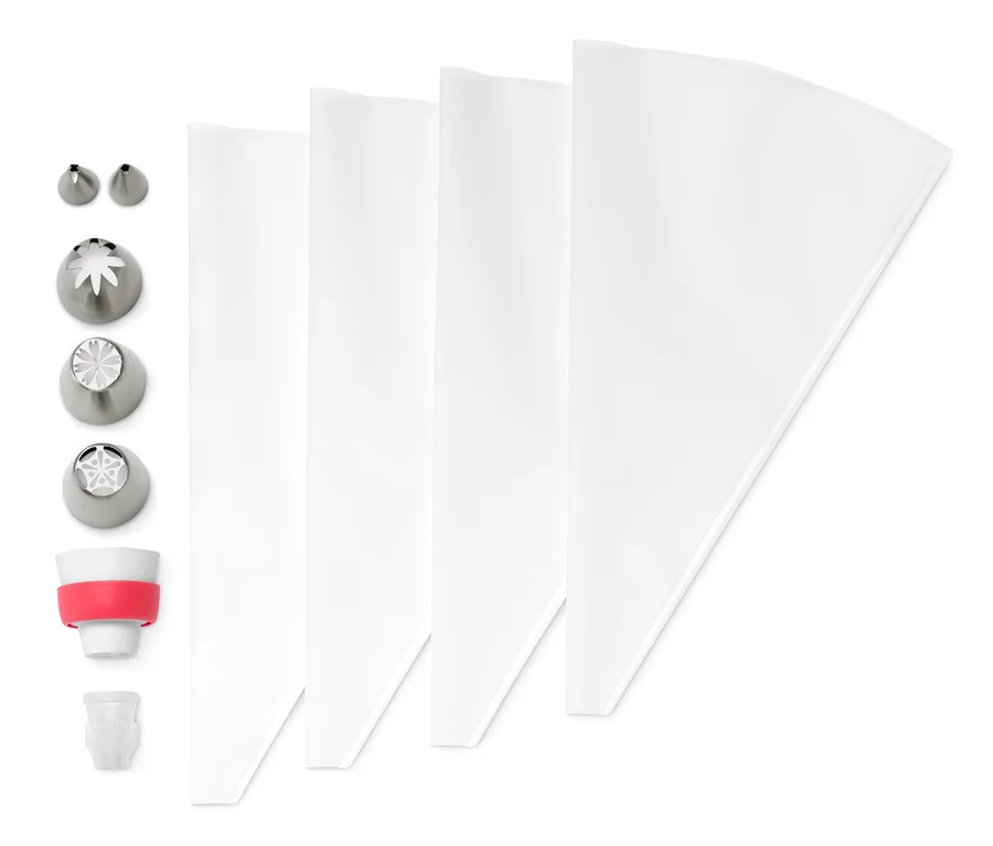 Ein Multiadapter-Spritztüllen-Set mit Spritztüllen und Beuteln.