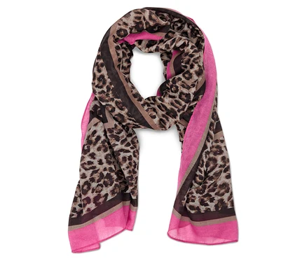 Schal mit Leopardenmuster und pinkfarbenen Rändern.