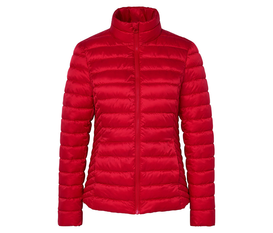 Eine rote Steppjacke mit Kragen.
