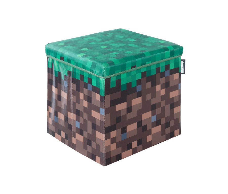 Kleiner MINECRAFT Sitz- und Aufbewahrungsbox mit Gras- und Erdmotiv.
