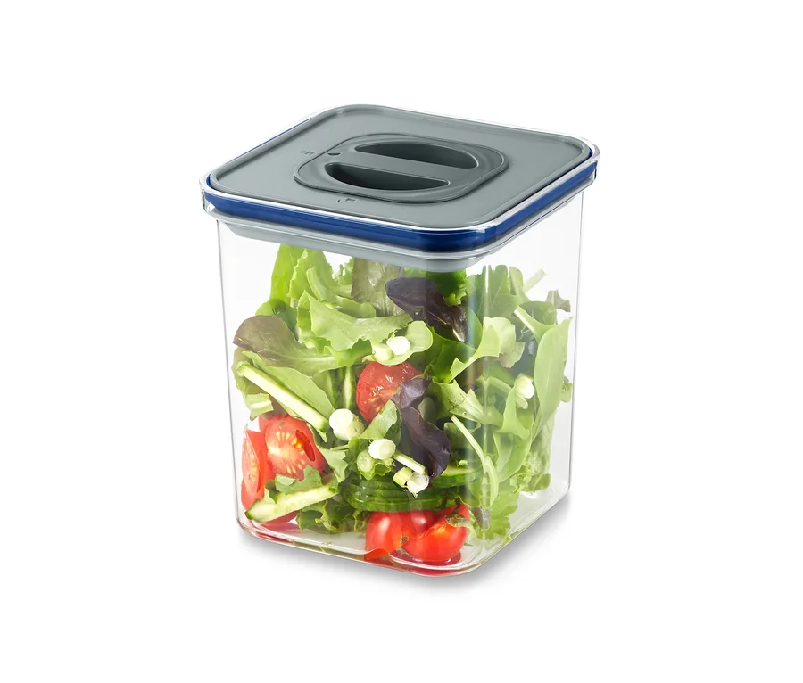 Gemischter Salat in einer 2 Vakuum-Frischhaltedosen.