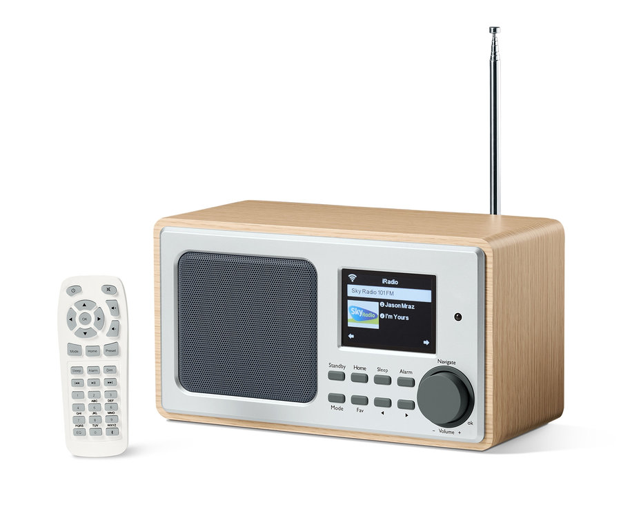 Ein WLAN-Internetradio mit Farbdisplay und Fernbedienung.