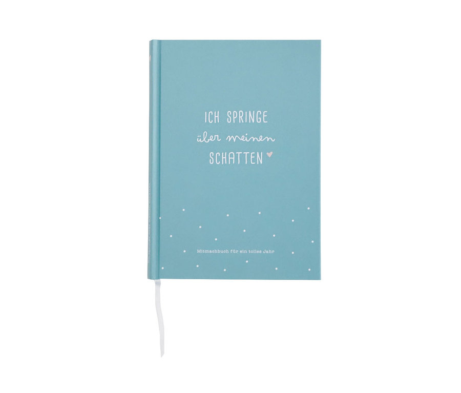 Hellblaues Buch mit dem Titel "Mitmachbuch »Ich springe über meinen Schatten«".