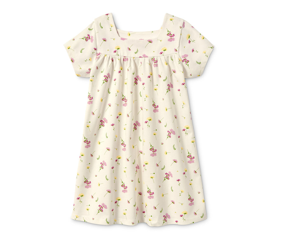 Ein Jerseykleid aus Bio-Baumwolle mit Blumenmuster.