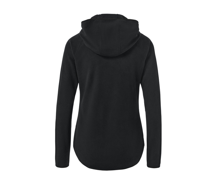 Schwarze Kapuzen-Fleecejacke von hinten.