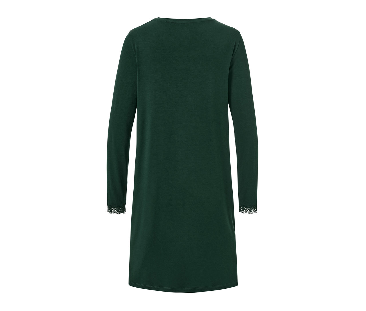 Dunkelgrünes Nachthemd mit Spitzenbesatz an den Ärmeln.
