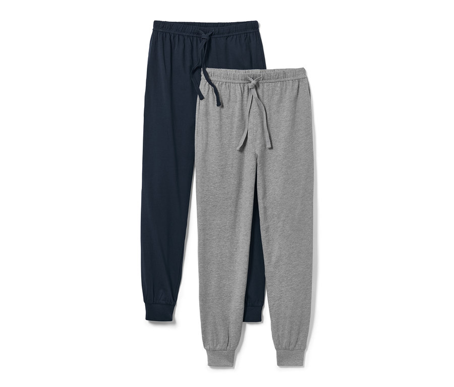 Zwei Pyjamahosen, eine dunkelblau, eine grau.