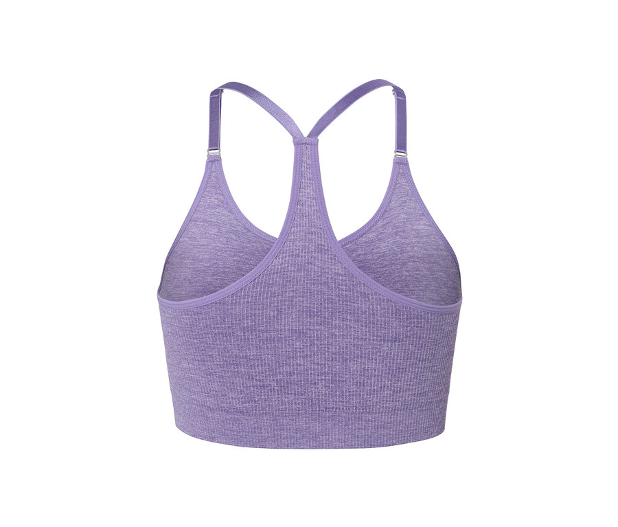 Detailaufnahme eines lila Seamless-Sport-BHs.