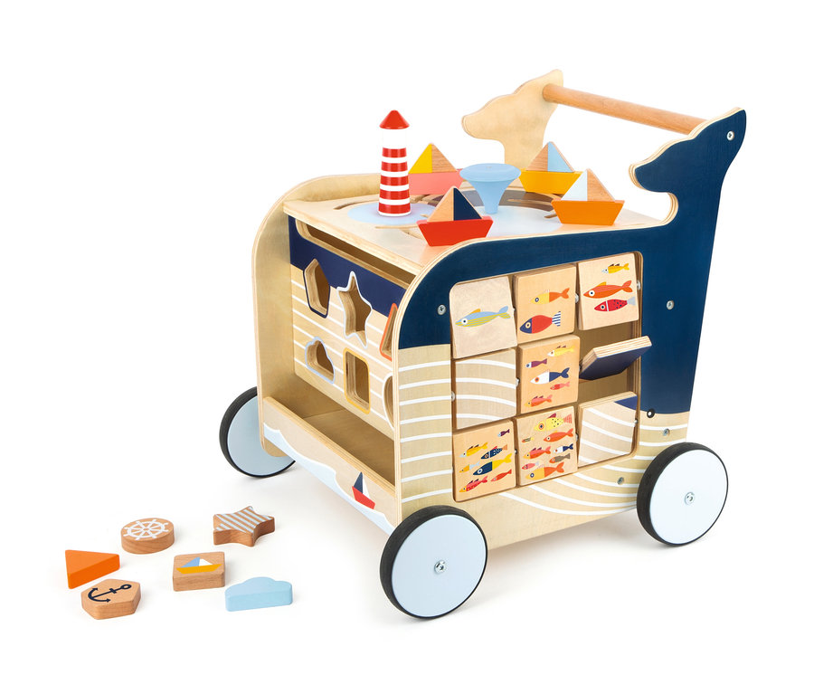 small foot Activity Lauflernwagen »Wal« aus Holz mit verschiedenen Aktivitäten und Formen.