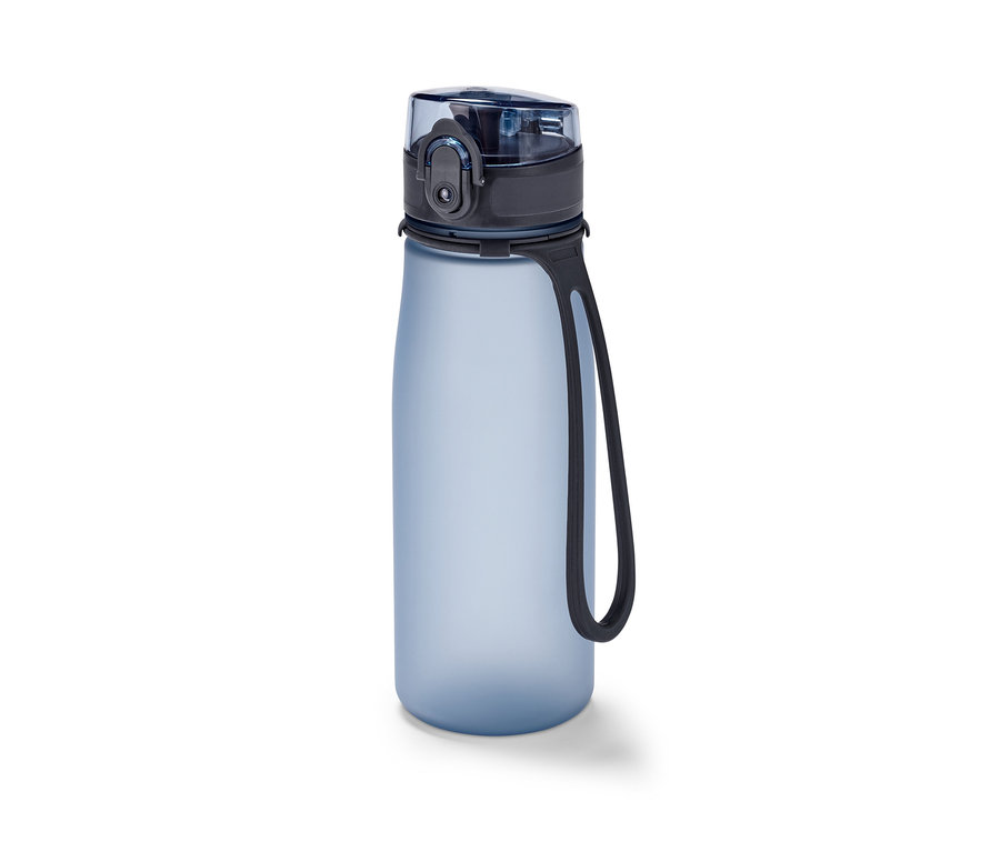 Eine blaue Sport-Trinkflasche.