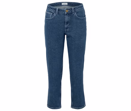 Blaue Jeans mit Knopf und Taschen.