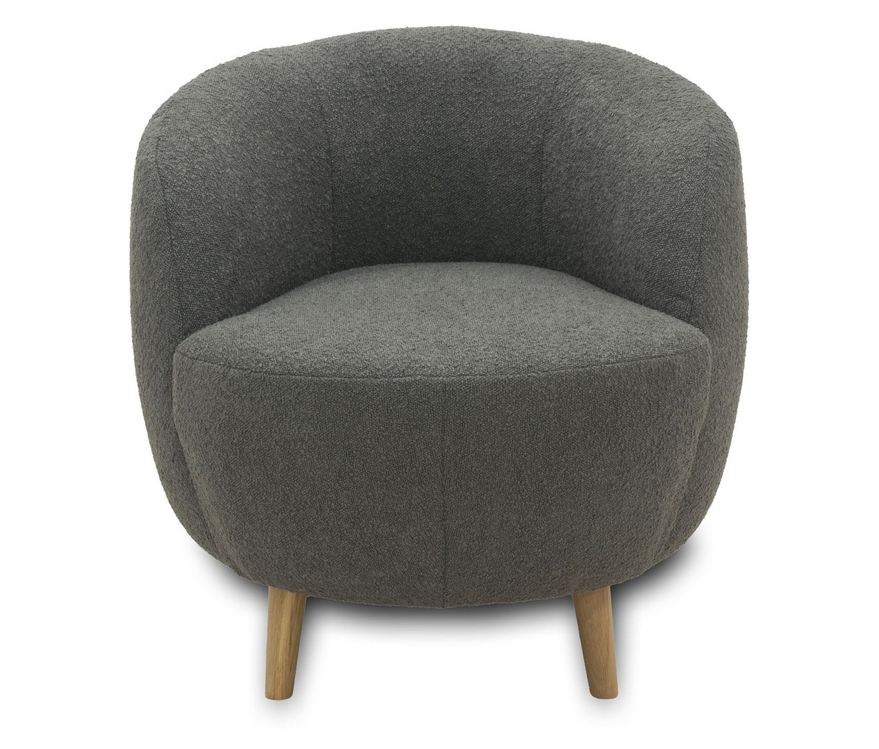 Dunkelgrauer DOMO Sessel »Ahus« mit runder Sitzfläche und hellen Holzbeinen.