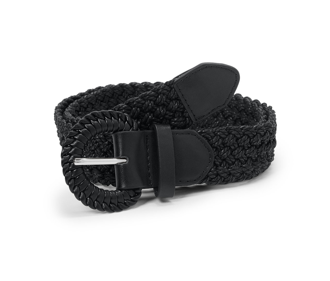 Geflochtener schwarzer Gürtel in Bastoptik mit Schnalle.