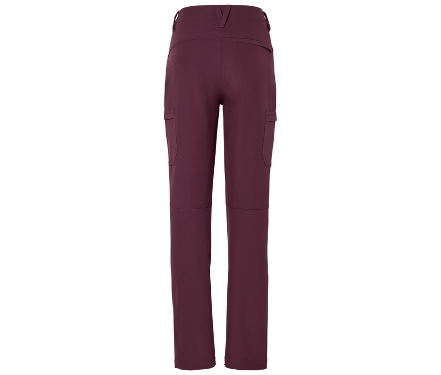 Eine weinrote Hose mit Taschen von hinten.