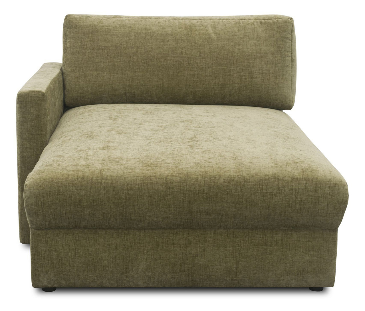 Ein olivfarbener DOMO Longchair, linksbündig.