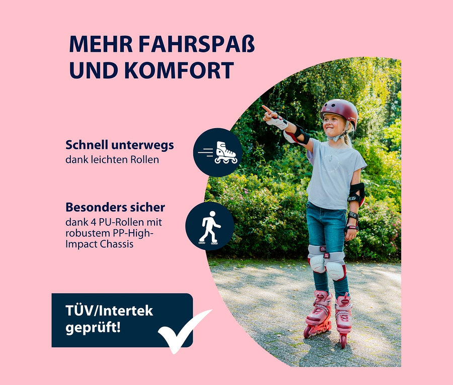 Mädchen mit Helm und Schützern fährt HUDORA Inline Skates »Mia 2.0«.