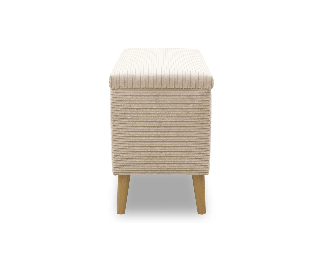DOMO Hocker mit Staufach, creme auf weißem Hintergrund.