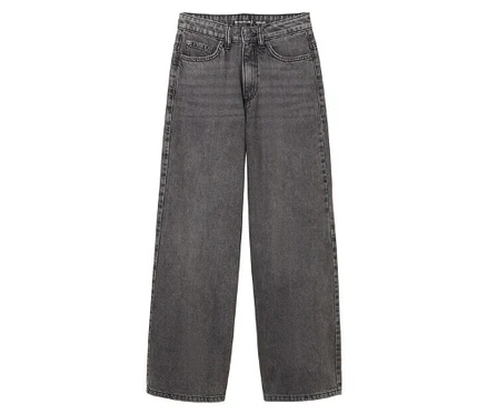 Graue, weit geschnittene Jeanshose, formatfüllend dargestellt.