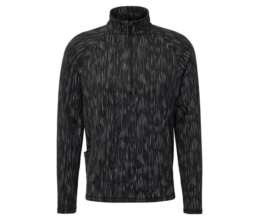 Schwarz-weißes Sweatshirt mit Reißverschluss.