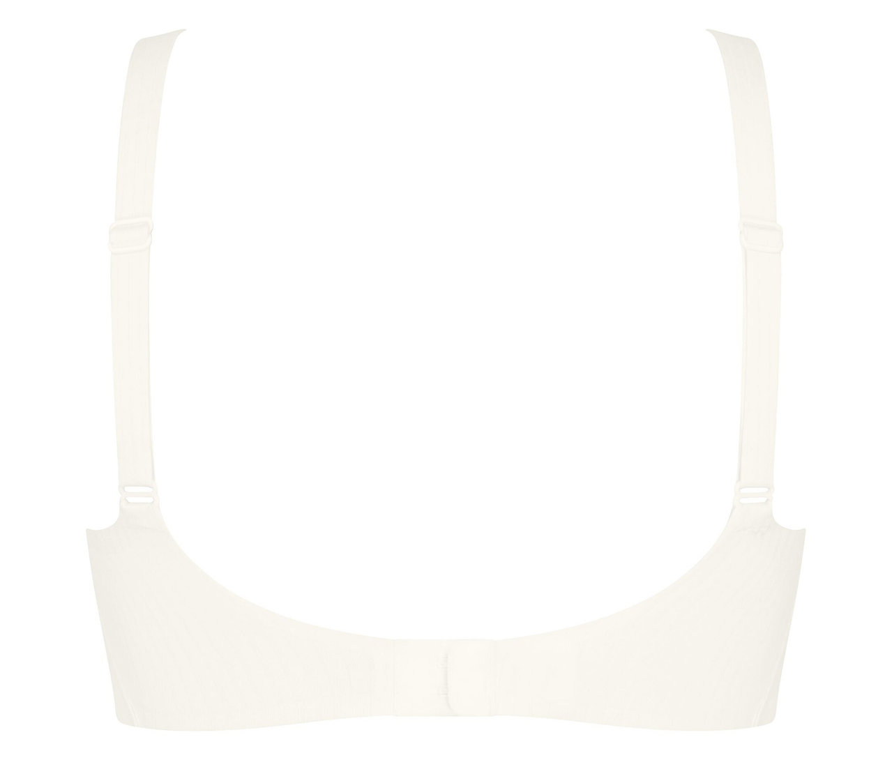 Nahaufnahme der Rückseite eines weißen BHs mit verstellbaren Trägern.