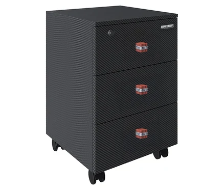 Schwarzer Minecraft Rollcontainer mit drei Schubladen und TNT-Motiv.