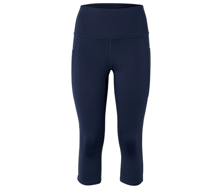 Marineblaue Capri-Leggings mit hoher Taille und Seitentaschen.