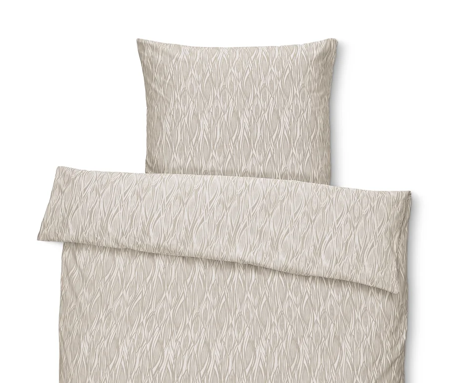 Beige Perkal-Bettwäsche mit Muster, Normalgröße, Übergröße und Doppelgröße.
