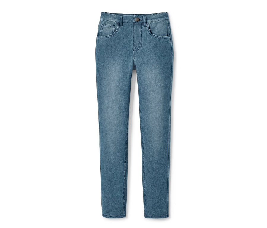 Blaue Treggings auf weißem Hintergrund.