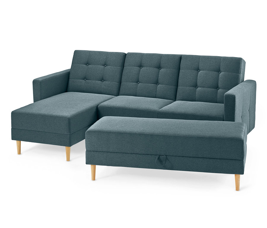 Blau-graues Federkern-Eckschlafsofa »Just Relax« mit Stauraumbank.