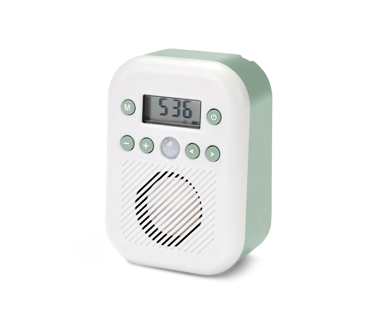 Mint-weißes Badradio mit Bewegungsmelder.