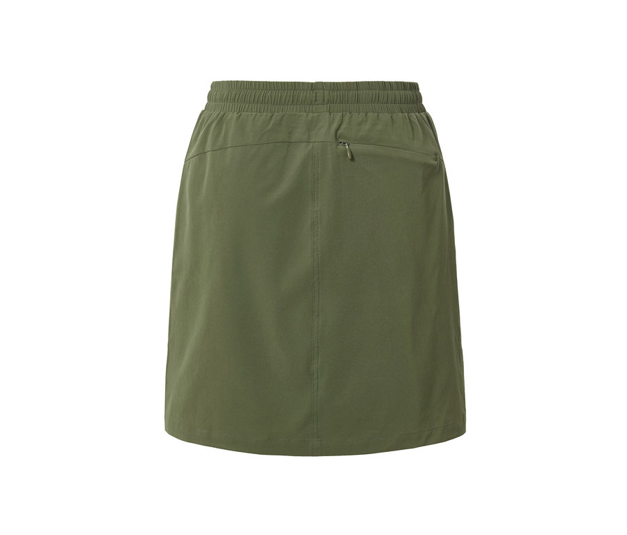 Olivgrüner Funktionsrock mit Shorts und Reißverschlusstasche hinten.