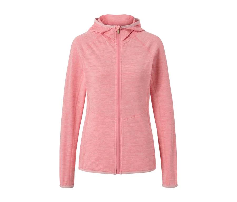 Rosé melierte Sportjacke mit Reißverschluss und Kapuze.