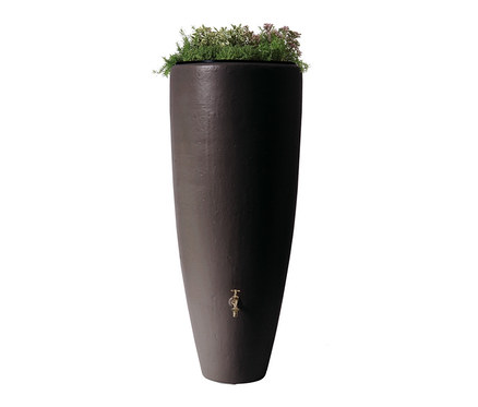 Mocca Garantia 2-in-1-Regentonne-Komplett-Set, ca. 300 l, mit Pflanzen oben drauf.