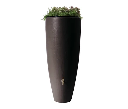 Mocca Garantia 2-in-1-Regentonne-Komplett-Set, ca. 300 l, mit Pflanzen oben drauf.