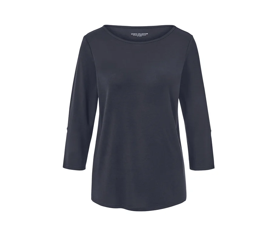Blaues Funktionsshirt mit 3/4-Ärmeln.