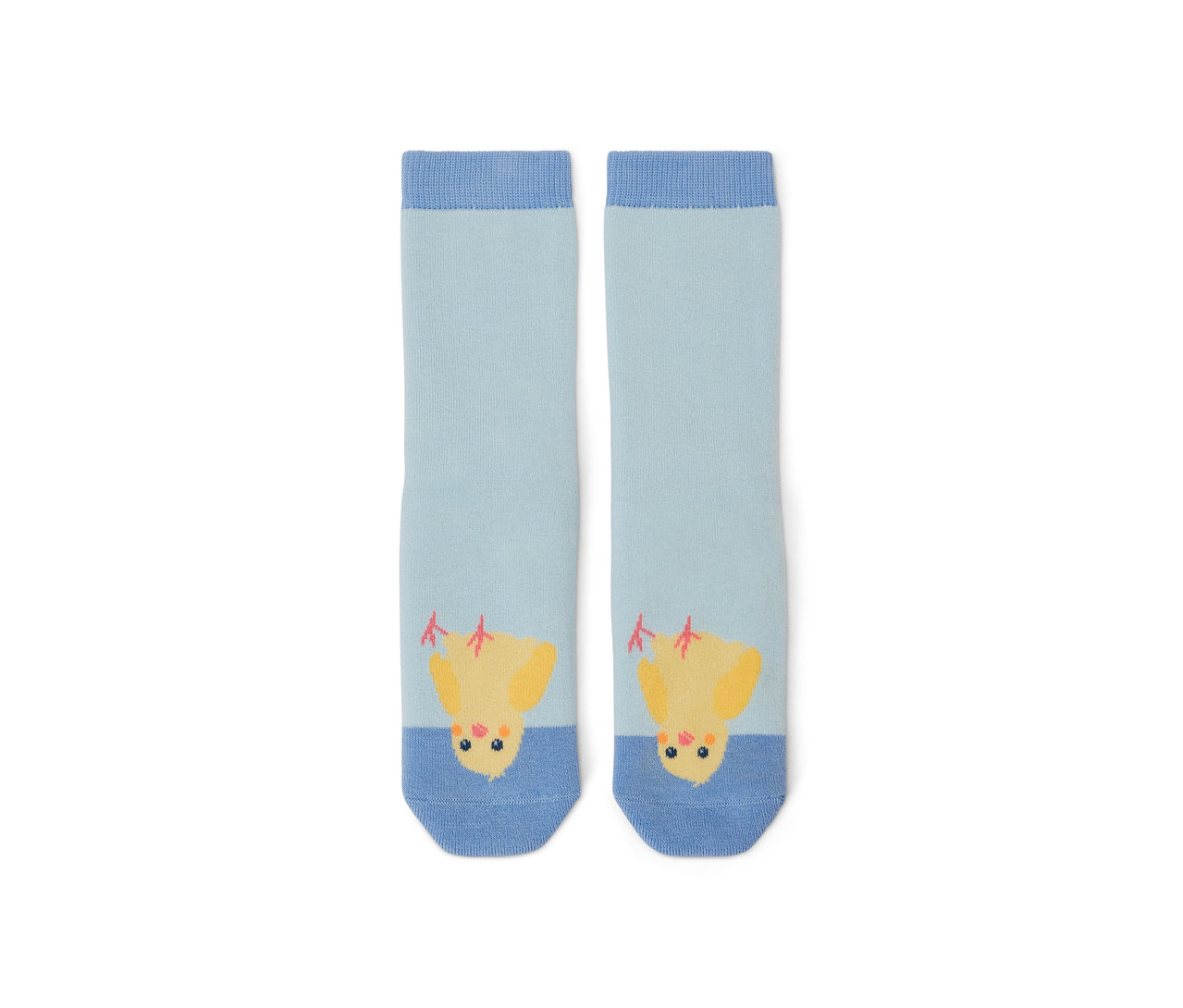 Zwei Paar Kinder-Antirutsch-Socken mit Küken-Motiv.