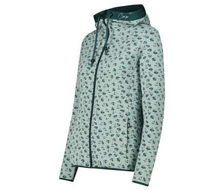 Hellgrüne Reißverschluss-Hoodie-Jacke mit dunkelgrünem Blumenmuster.