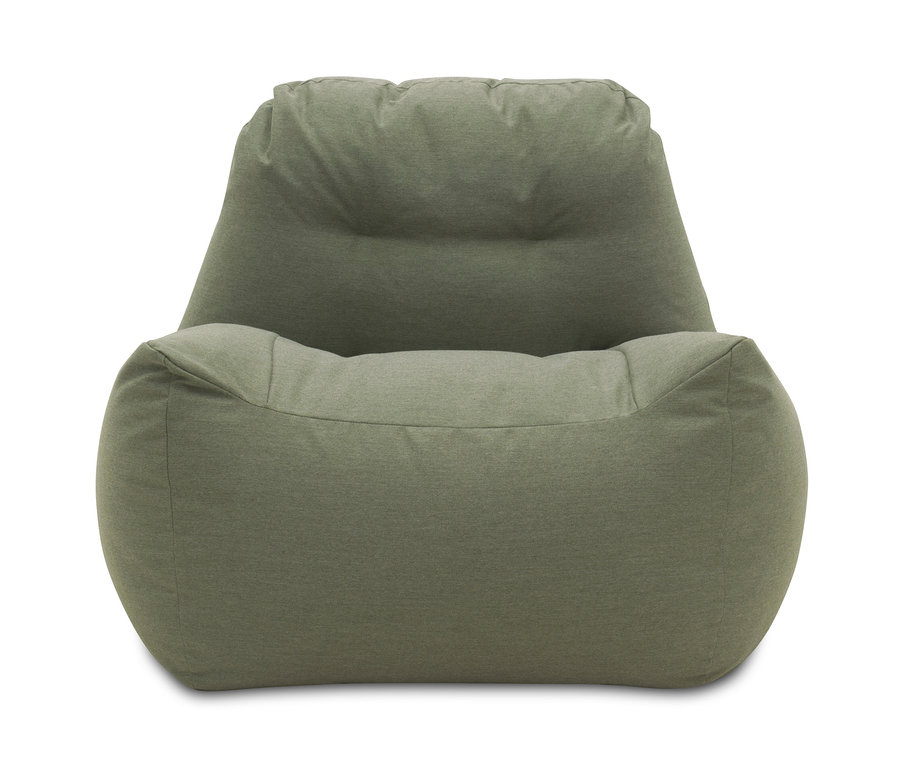 Ein grüner DOMO collection Loungesessel mit Sunbrella®-Stoff, Bamboo auf weißem Hintergrund.