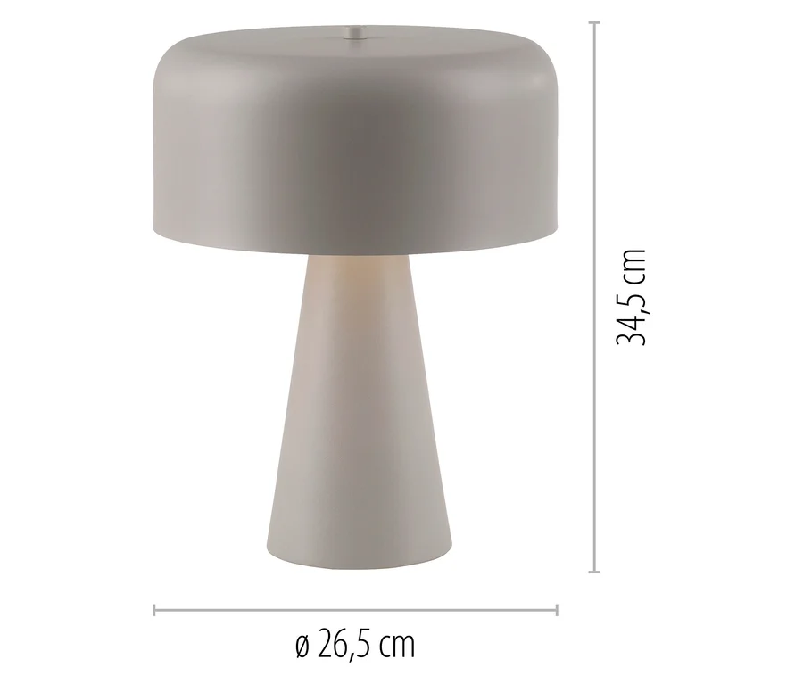 Graue Lampe mit konischem Fuß und zylindrischem Lampenschirm.
