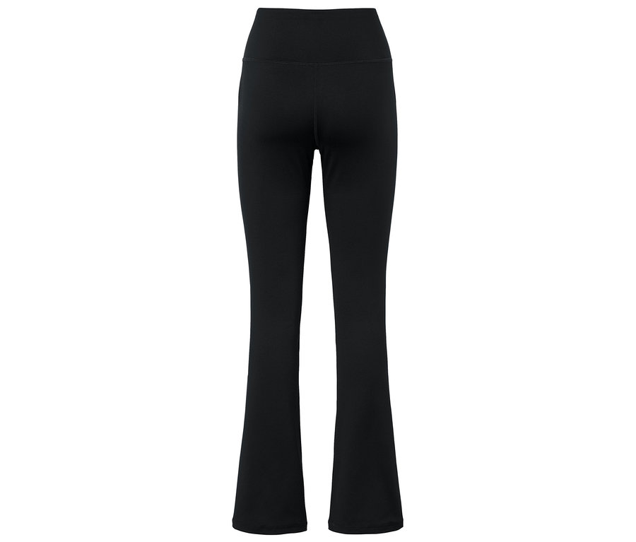 Schwarze ausgestellte Leggings von hinten.