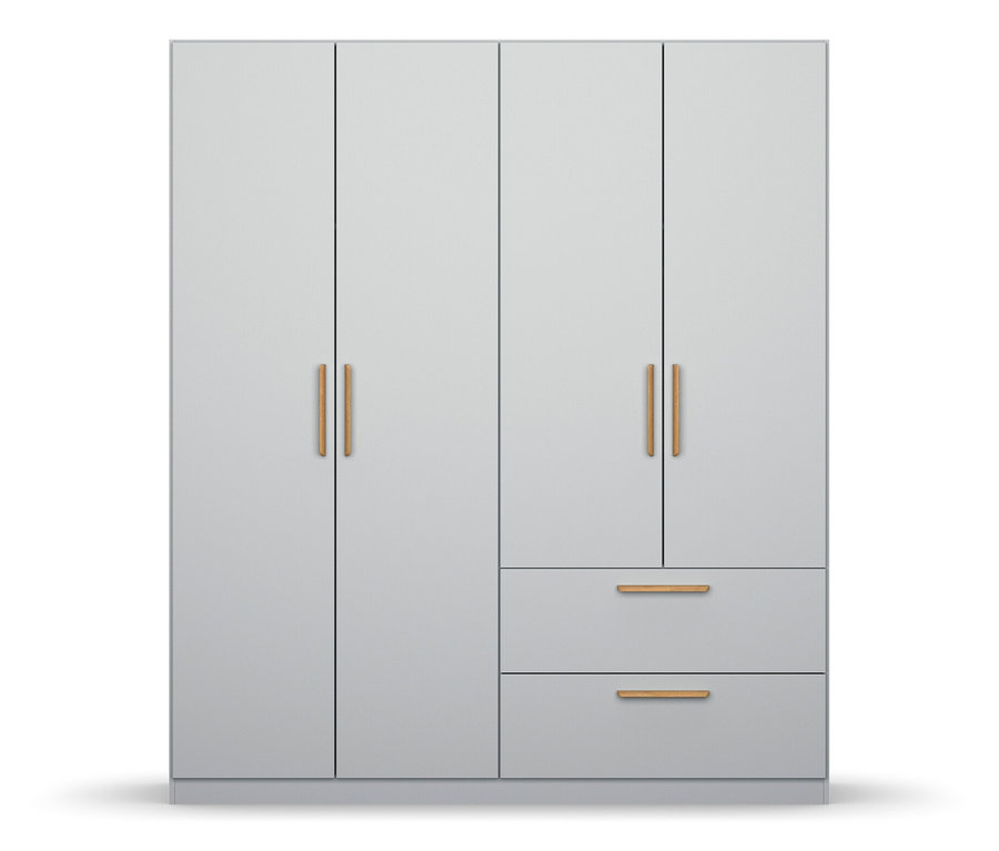 Ein rauch Drehtürenschrank »Skandi«, 4-türig, seidengrau.