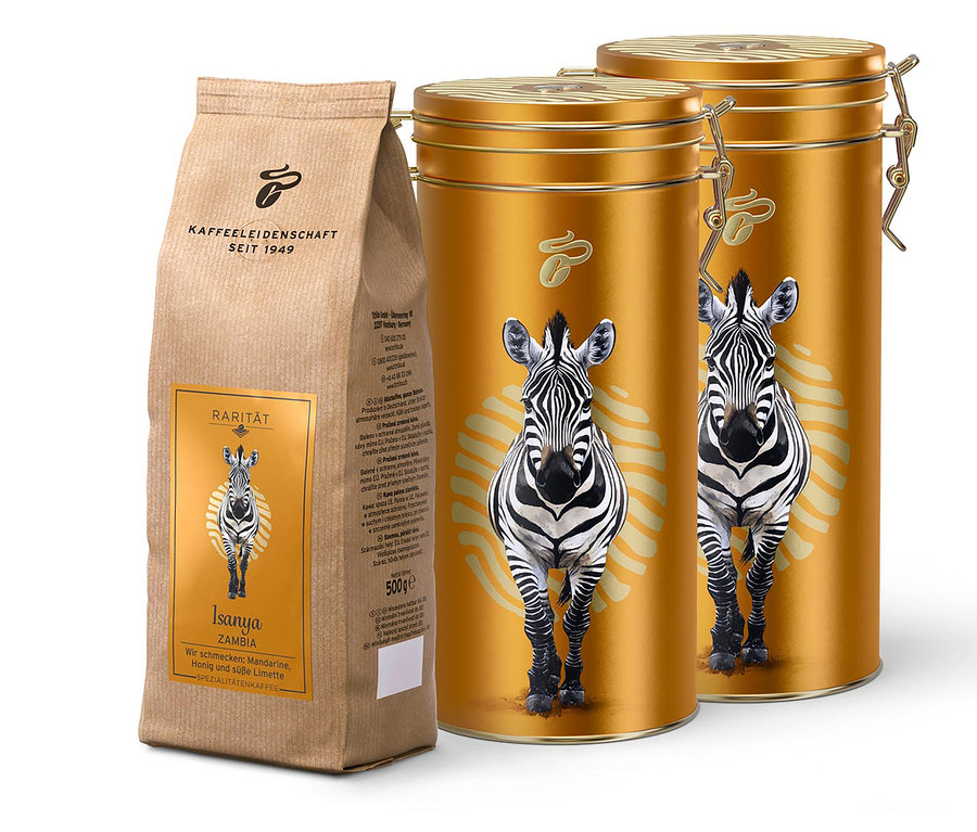 Packung und zwei goldene Dosen Rarität Isanya Zambia 500g WB.