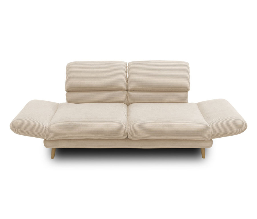 Ein cremefarbenes DOMO 2-Sitzer-Sofa »FuAR« mit drehbaren Armlehnen.