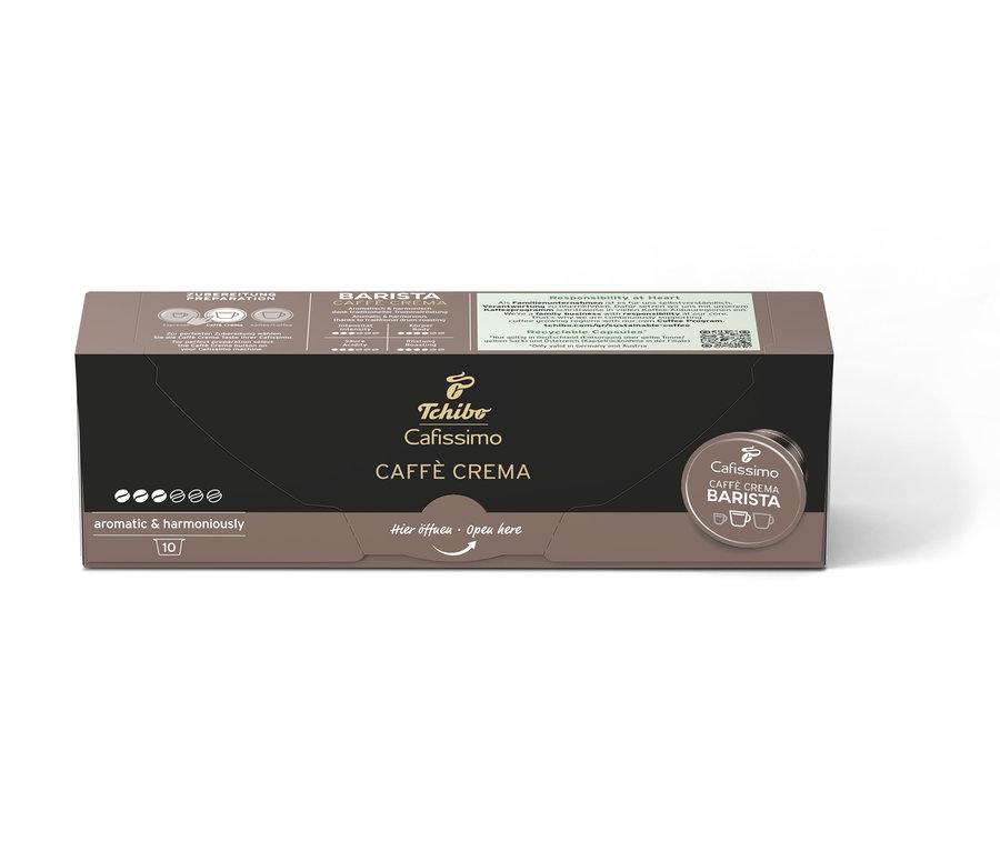 Eine Packung Cafissimo BARISTA Caffè Crema - 10 Kapseln 535562 und eine Packung Cafissimo BARISTA Caffè Crema - 80 Kapseln 535563.