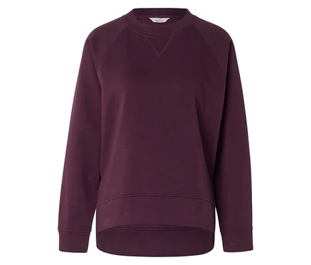 Dunkelrotes Langarmshirt mit Rundhalsausschnitt.