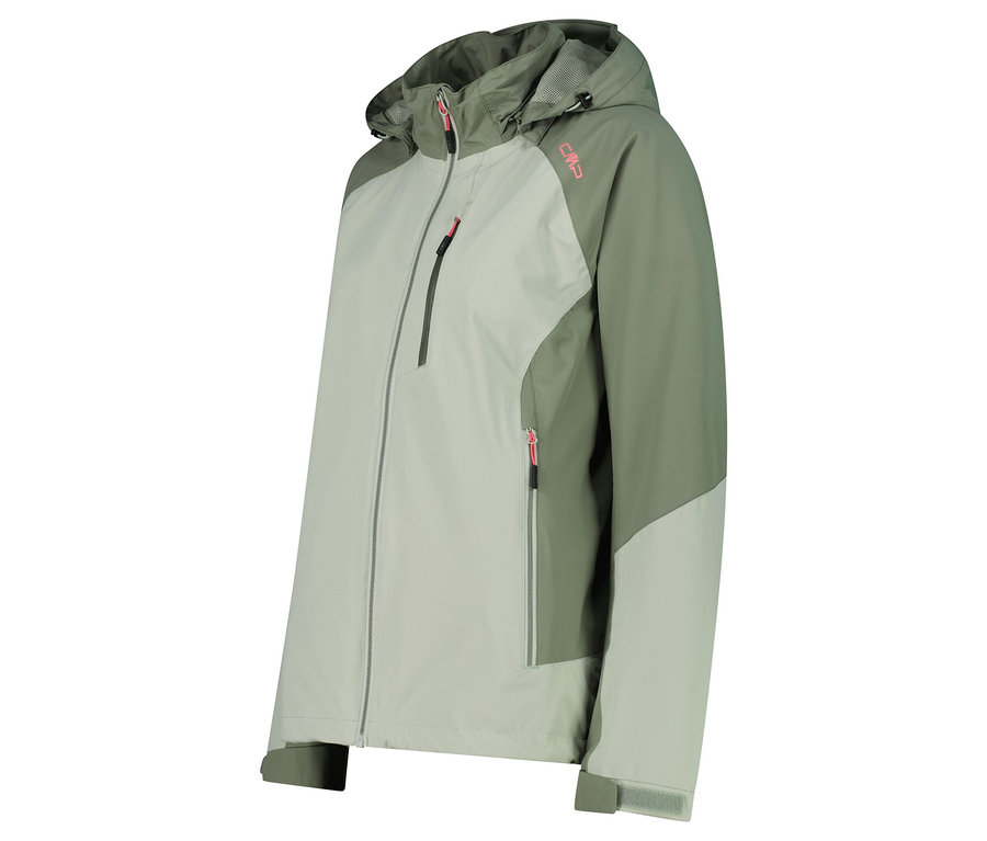 Grüne und hellgrüne CMP Jacke mit Kapuze und Reißverschlüssen.