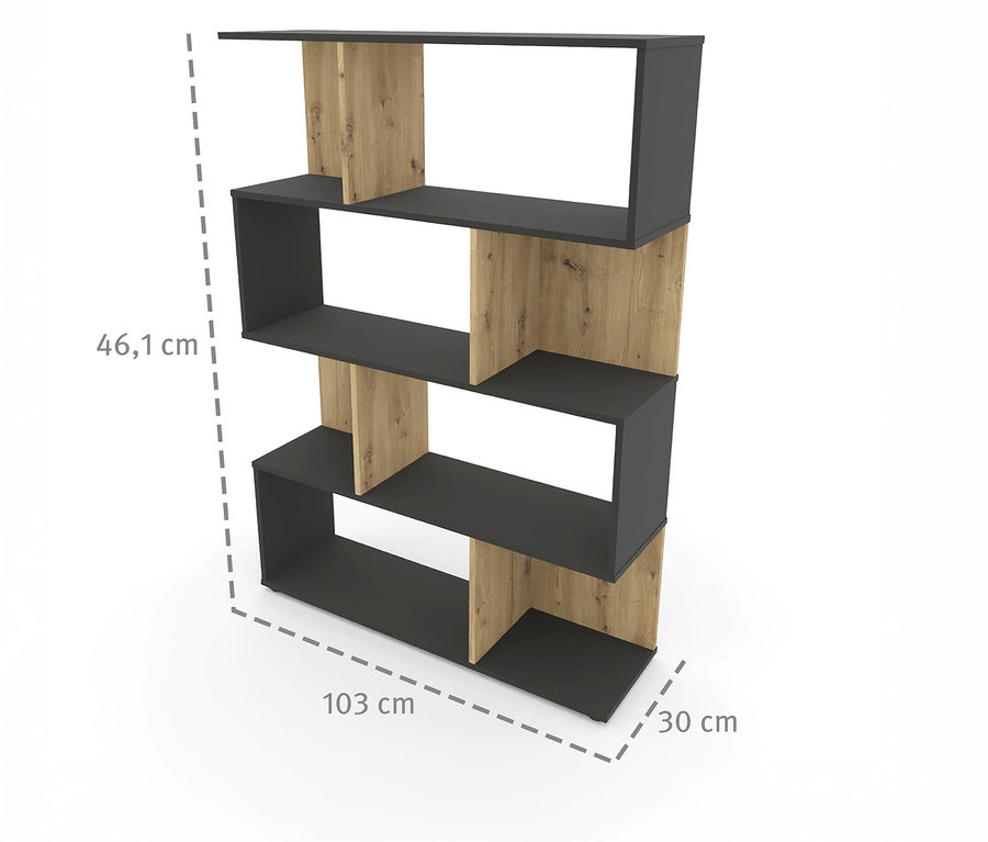 Das Roba Bücherregal »Marvin« in Grau und Holzoptik mit den Maßen 46,1 x 103 x 30 cm.