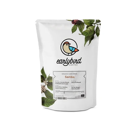 Eine Packung earlybird - Samba Caffè Crema Bio - 250 g Ganze Bohne.